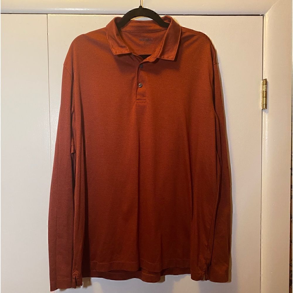 UNTUCKit Long Sleeve Damaschino Jacquard Polo Shirt Burnt Orange Men's Size XXL